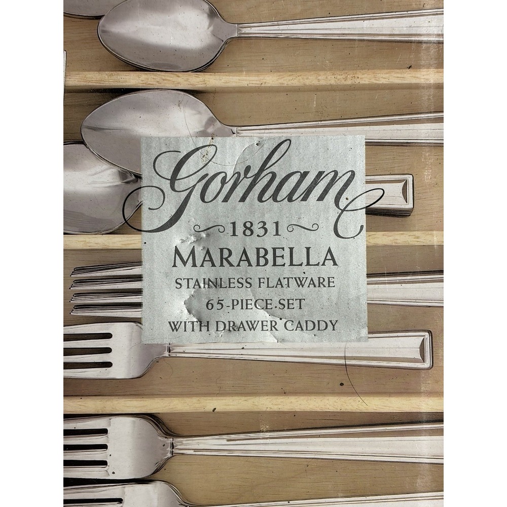 NIB Gorham MARABELLA Stainless 45 Piece Flatware Set, W/wood Caddy. NOS